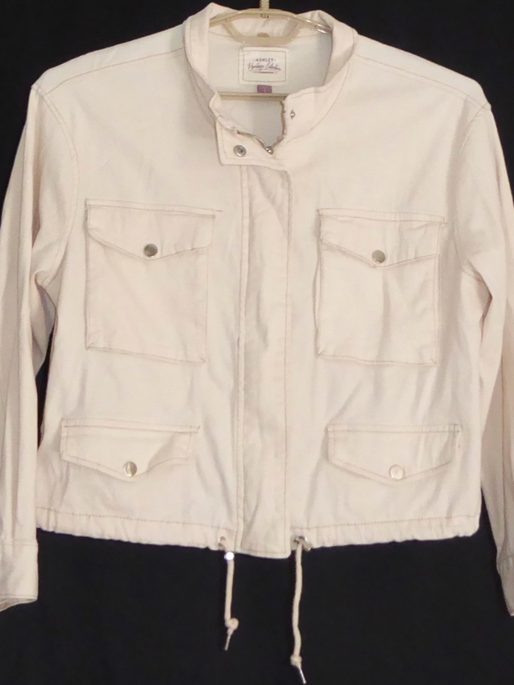 Women's Cream Jacket Cotton Pockets Soft Zip/Snap Ashley Heritage Collection L